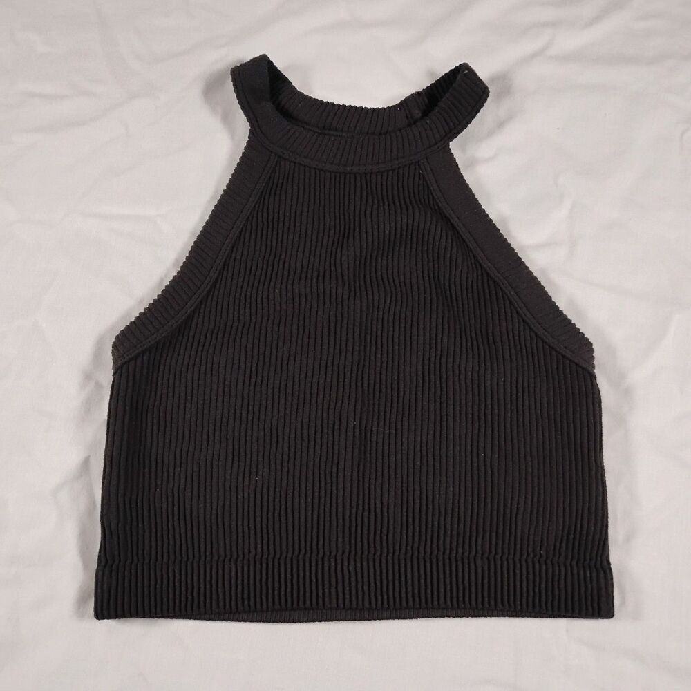 Aerie Superchill Seamless High Neck Bra Top Size Small Black